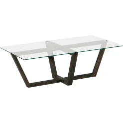 Table basse verre trempé - pied croisé en bois gris foncé LHASA
