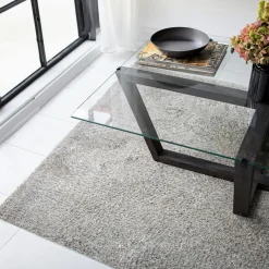 Table basse verre trempé - pied croisé en bois gris foncé LHASA