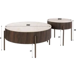 Table basse vintage céramique marbrée pieds bronze (x2) MAHAL