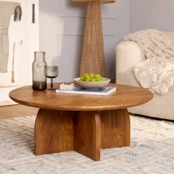 Table basse vintage en bois Ø80 cm CALDERA