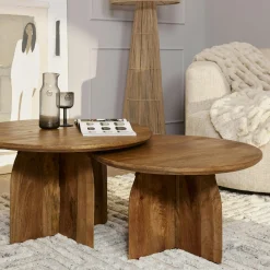 Table basse vintage en bois Ø70 cm CALDERA
