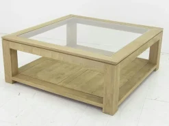 Table basse vitrée carrée hévéa 100cm HELENA