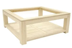 Table basse vitrée carrée hévéa 100cm HELENA