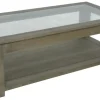 Table basse vitrée hévéa 2 plateaux 120X60cm HELENA