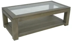Table basse vitrée hévéa 2 plateaux 120X60cm HELENA