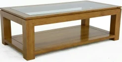Table basse vitrée hévéa 2 plateaux 120X60cm HELENA