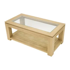 Table basse vitrée hévéa 100X50cm HELENA