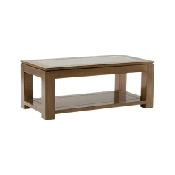 Table basse vitrée hévéa 100X50cm HELENA