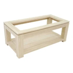 Table basse vitrée hévéa 100X50cm HELENA