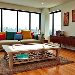 Table basse vitrée hévéa 130x80cm MAORI
