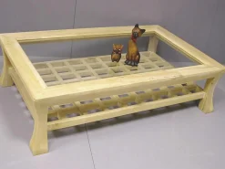 Table basse vitrée hévéa 130x80cm MAORI