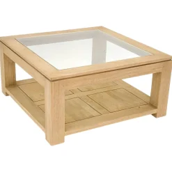 Table basse vitrée hévéa 80X80xm HELENA