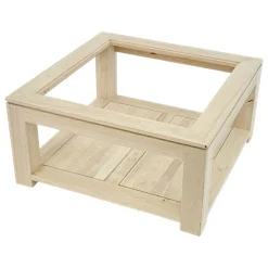 Table basse vitrée hévéa 80X80xm HELENA