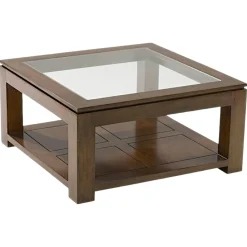 Table basse vitrée hévéa 80X80xm HELENA
