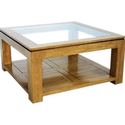 Table basse vitrée hévéa 80X80xm HELENA