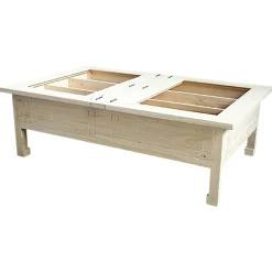 Table basse vitrée plateau ouvrant hévéa 125x80x40cm MAORI
