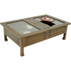 Table basse vitrée plateau ouvrant hévéa 125x80x40cm MAORI