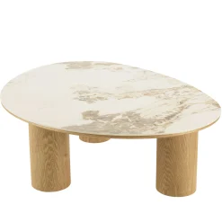 Table basse 110x80cm plateau céramique pieds bois clair LINEA