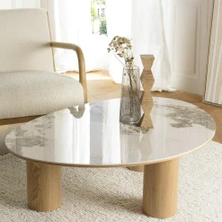 Table basse 110x80cm plateau céramique pieds bois clair LINEA