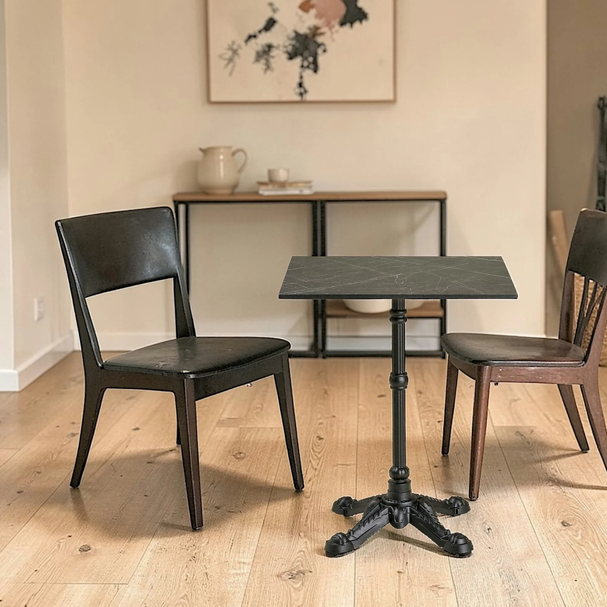 Table bistrot carrée effet marbre gris pied fonte 60 cm TORANO