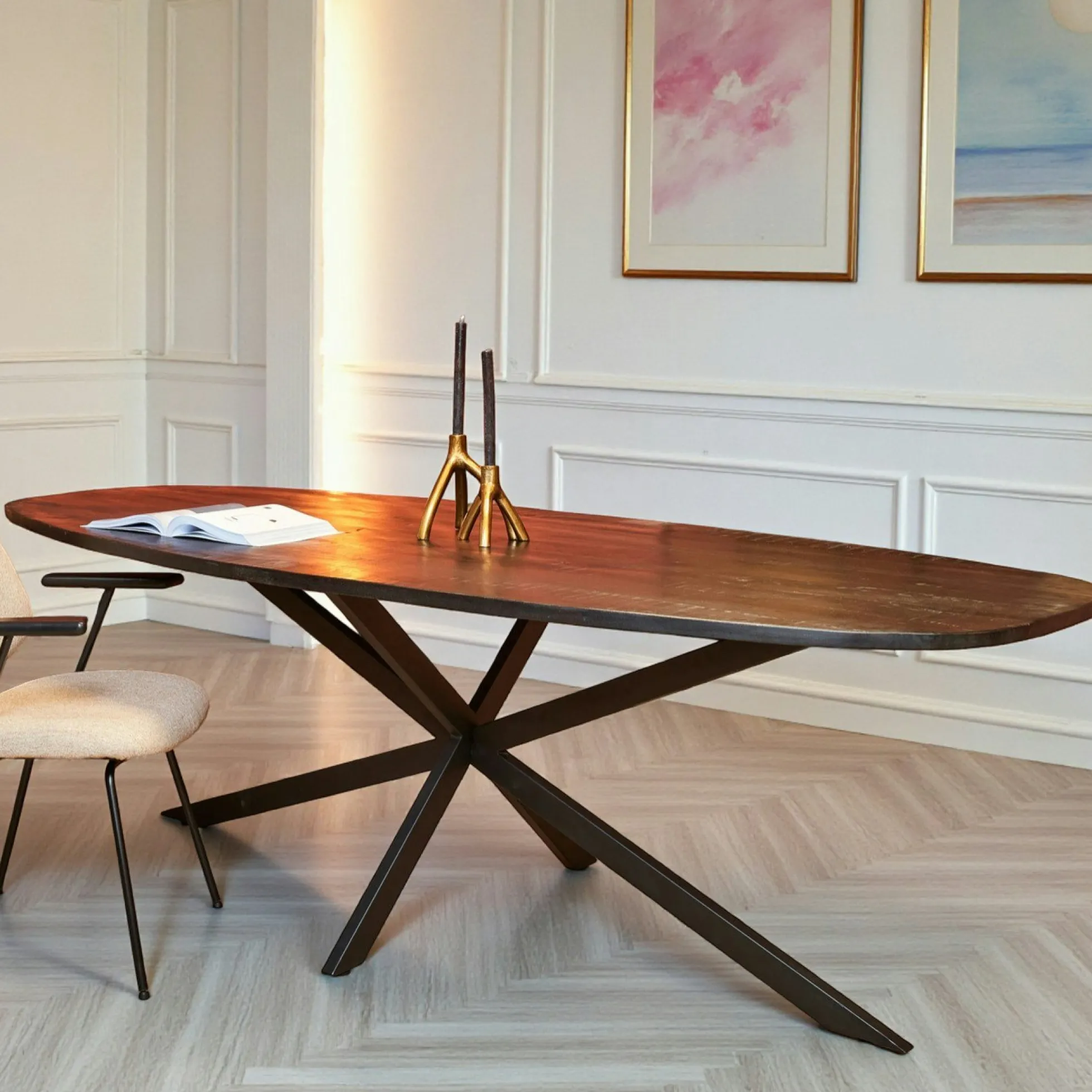 Table bords arrondis bois noir 200 cm UTAH
