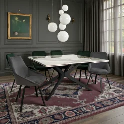 Table carrée céramique effet marbre blanc 140-220 cm LOMBARDIE