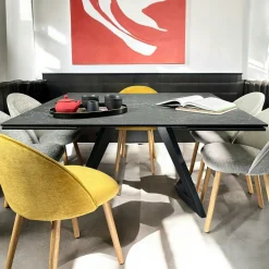 Table carrée extensible en céramique marbrée anthracite 140-220 cm LOMBARDIE