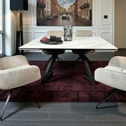 Table carrée extensible en céramique marbrée blanche 140-200 cm LOMBARDIE