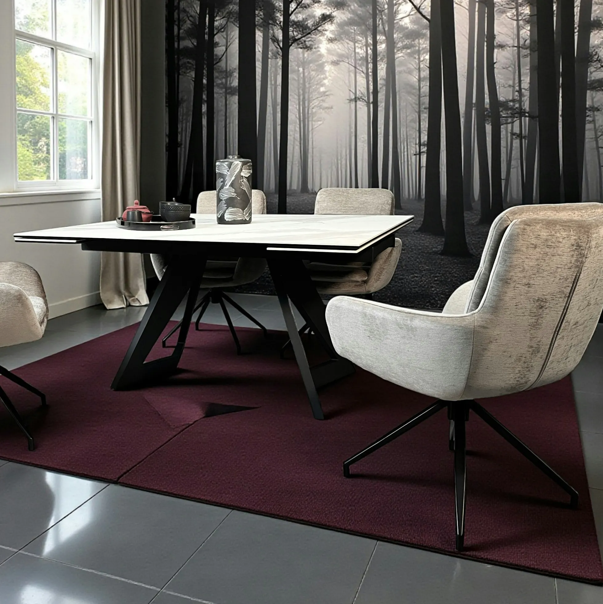 Table carrée extensible en céramique marbrée blanche 140-200 cm LOMBARDIE