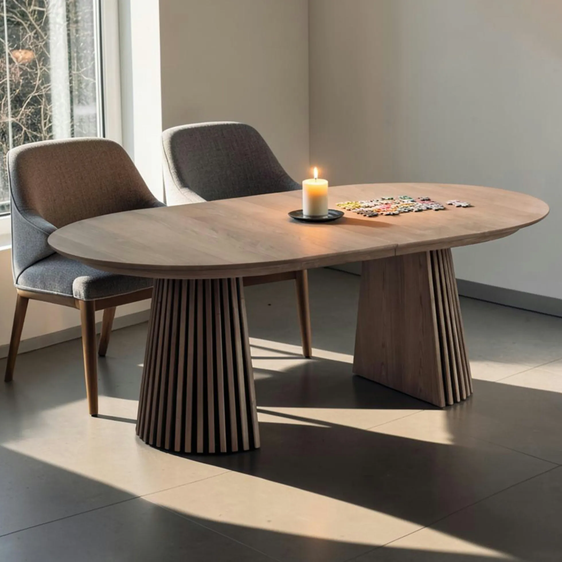 Table chêne brun pied baguette extensible 200/250/300 cm AMSTERDAM