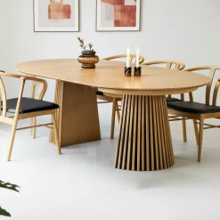 Table chêne clair pied baguette extensible 200/250/300 cm AMSTERDAM