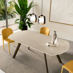 Table céramique décor travertin pieds bronze 140-180 cm LORA