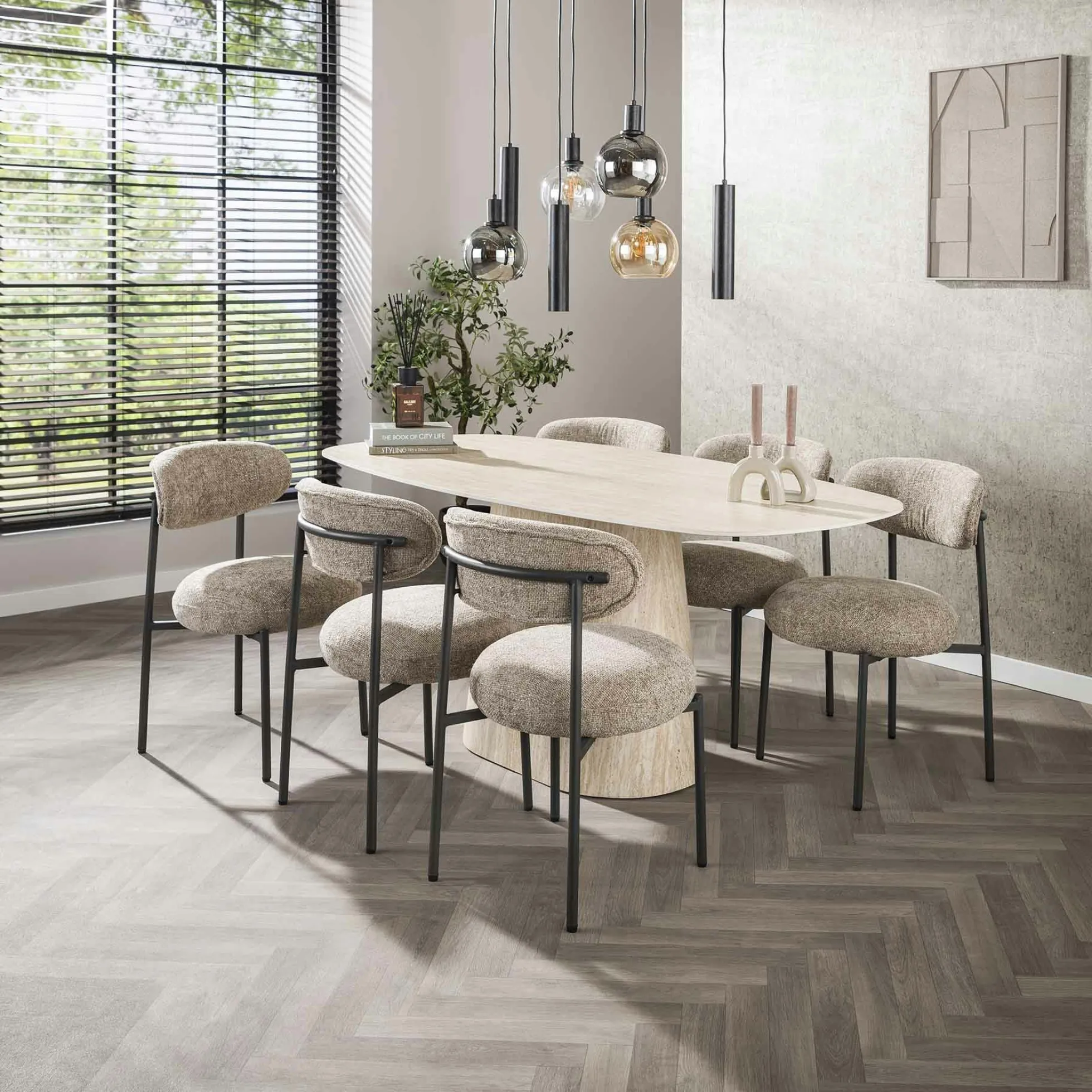 Table céramique effet travertin, bords ronds 180 cm ASCOLI