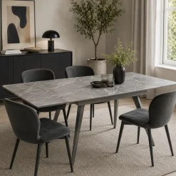 Table céramique extensible effet marbre gris 120-180 cm LORA