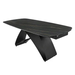 Table céramique extensible noire marbrée pied design 200-280 cm LORA