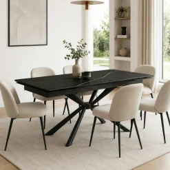 Table céramique extensible noire marbrée 180-260 cm LUGANO