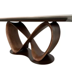 Table céramique marbrée pied ruban bois brun 220 cm ALDER