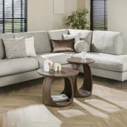 Table d’appoint bois brun – rangement intégré, 46 cm MYSORE