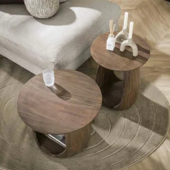 Table d’appoint bois brun – rangement intégré, 56 cm MYSORE