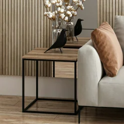 Table d'appoint carrée décor bois noyer structure métal JENA