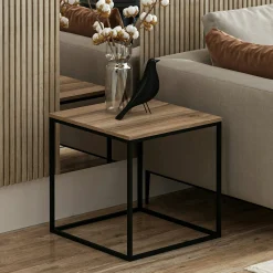Table d'appoint carrée décor bois noyer structure métal JENA