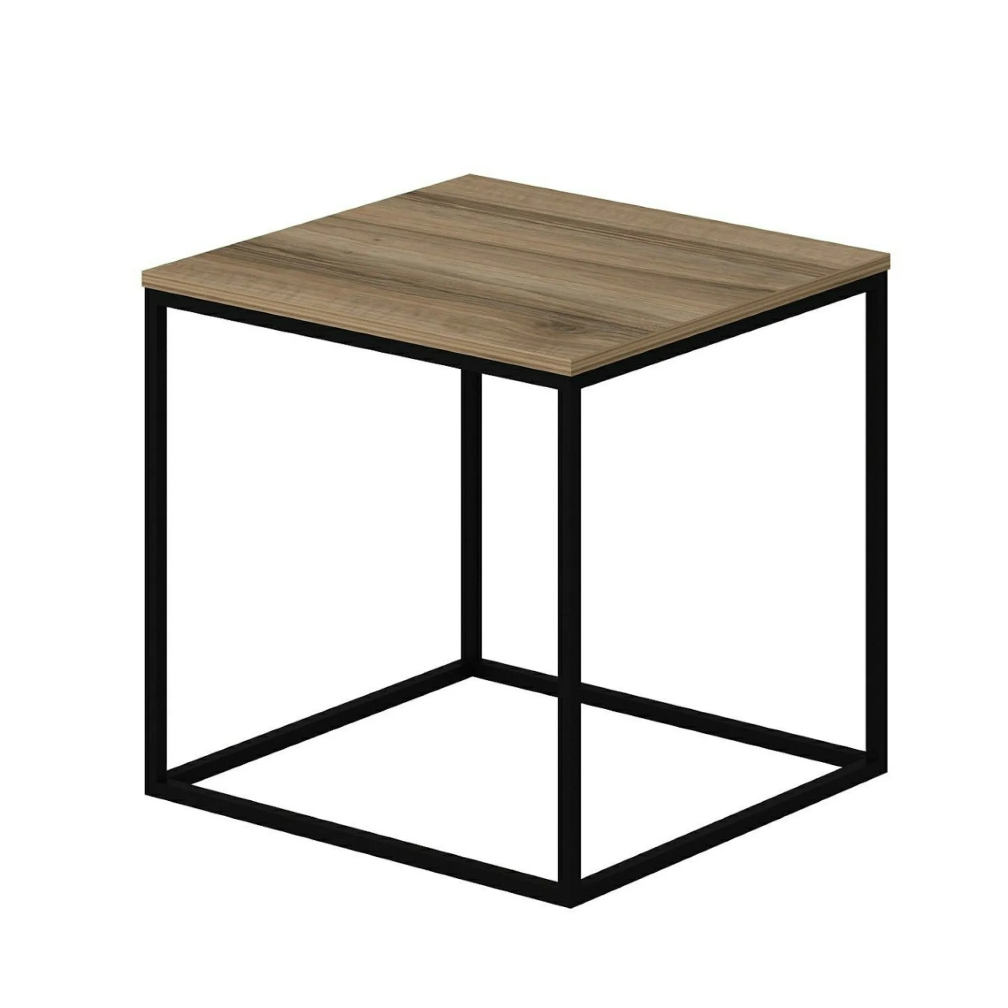 Table d'appoint carrée décor bois noyer structure métal JENA