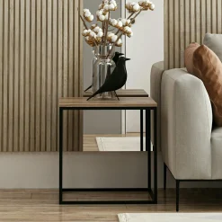 Table d'appoint carrée décor bois noyer structure métal JENA
