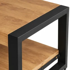 Table d'appoint carrée en bois clair et métal noir MILORA