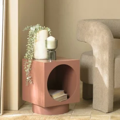 Table d'appoint carrée en bois peint terracotta CASTILLE