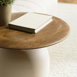 Table d'appoint 48 cm plateau en manguier pied ivoire TOSCA