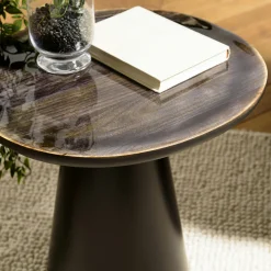 Table d'appoint 45 cm plateau en manguier émaillé pied métal TOSCA