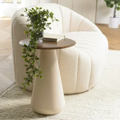 Table d'appoint 40 cm plateau en manguier pied ivoire TOSCA