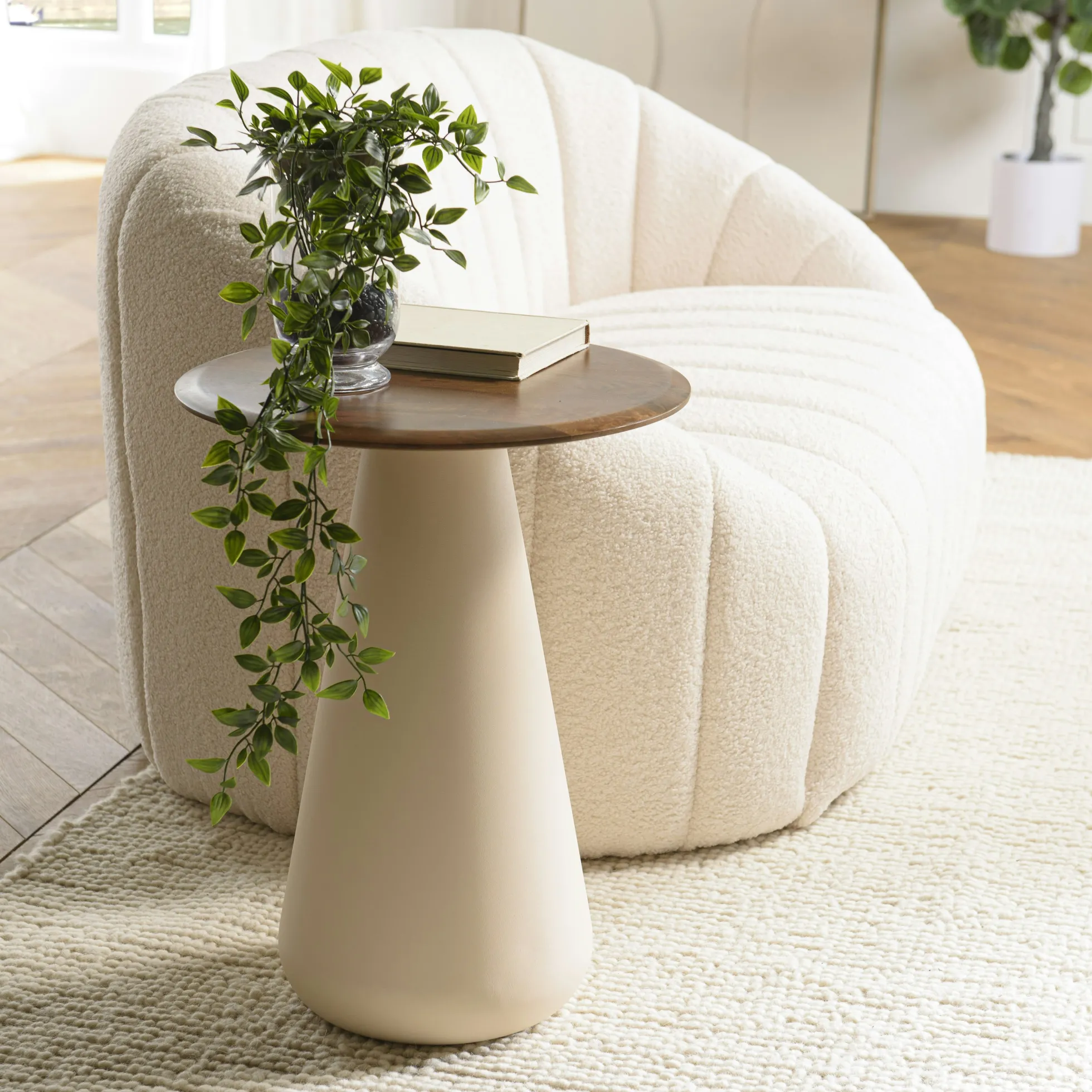 Table d'appoint 40 cm plateau en manguier pied ivoire TOSCA