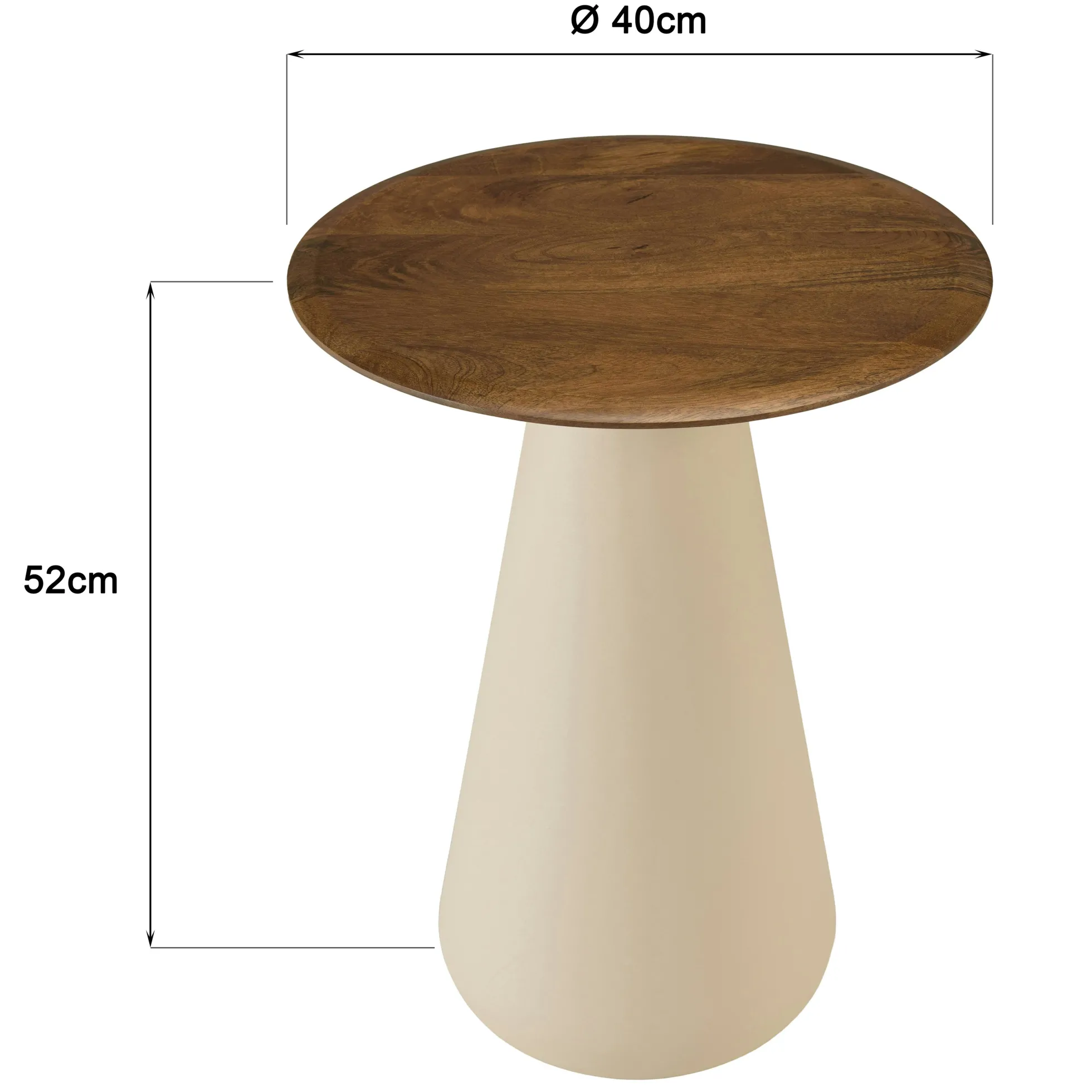 Table d'appoint 40 cm plateau en manguier pied ivoire TOSCA